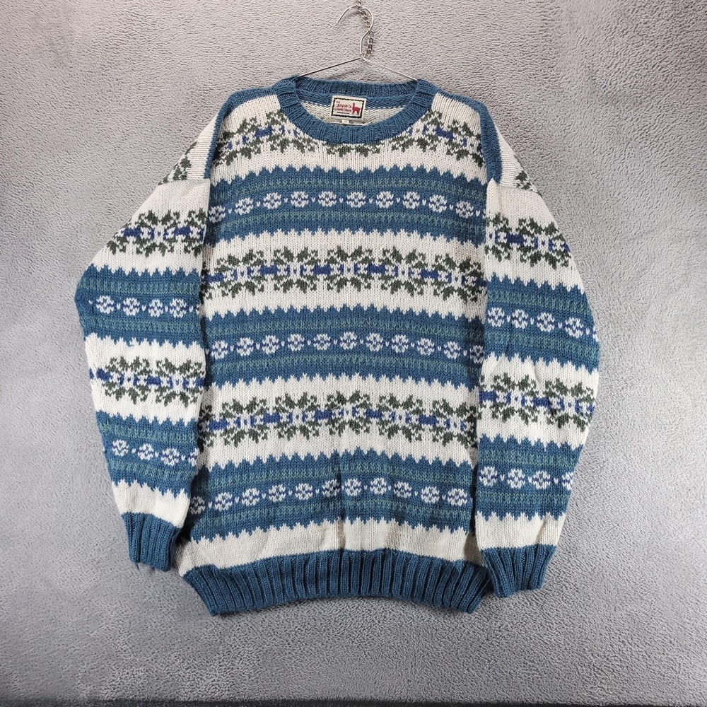 The Alpaca Connection Sweater Mens XL Blue Fair Isle Alpaca Knit Grandpa Knit